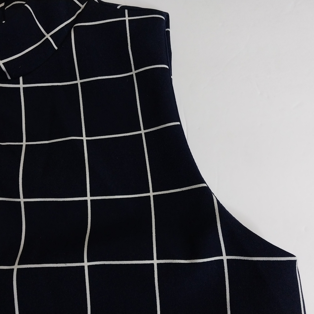 LULUS size L Dark Blue and White Checkered Midi Elegant Formal Dress - Picture 16 of 16